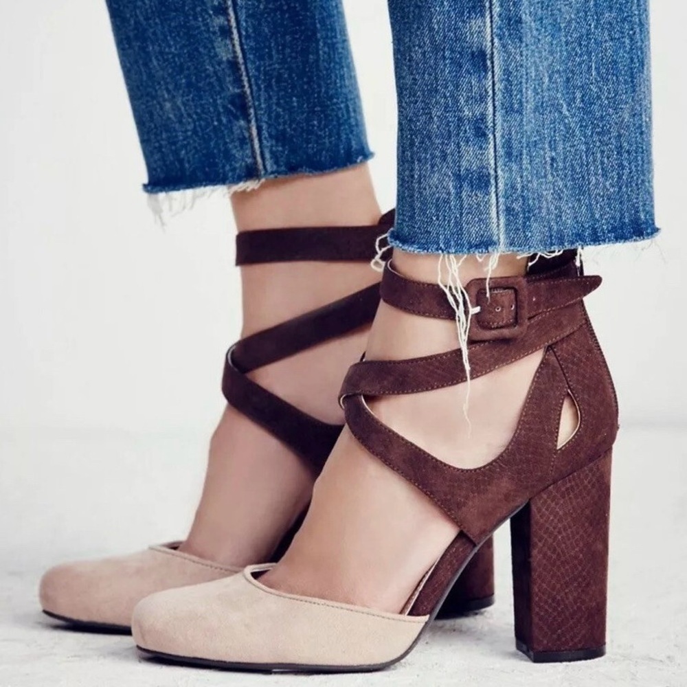 FREE PEOPLE x FARYL ROBIN Atwood Vegan Suede Leather Heel Brown Tan Size 7
